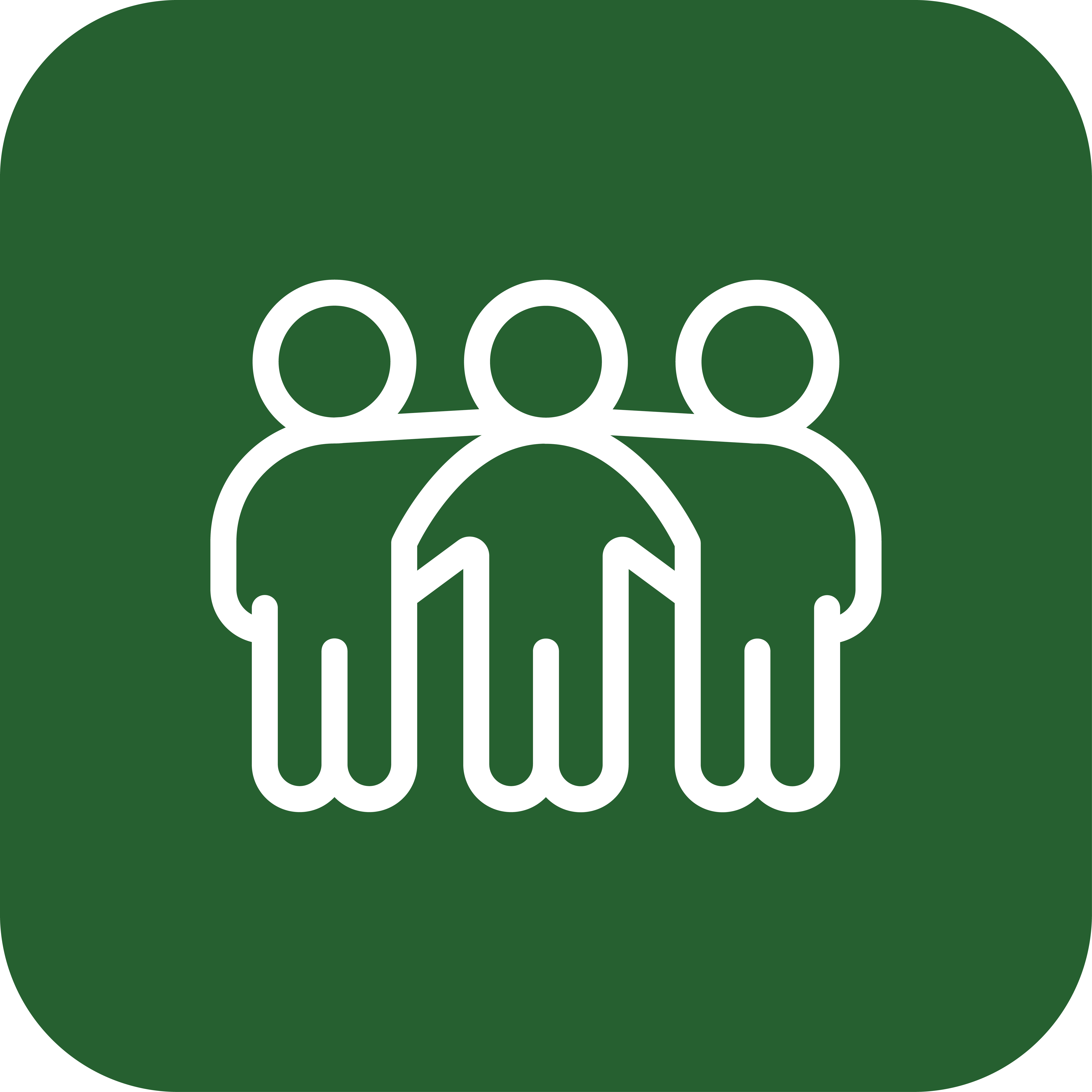 Three people standing side by side with a green background