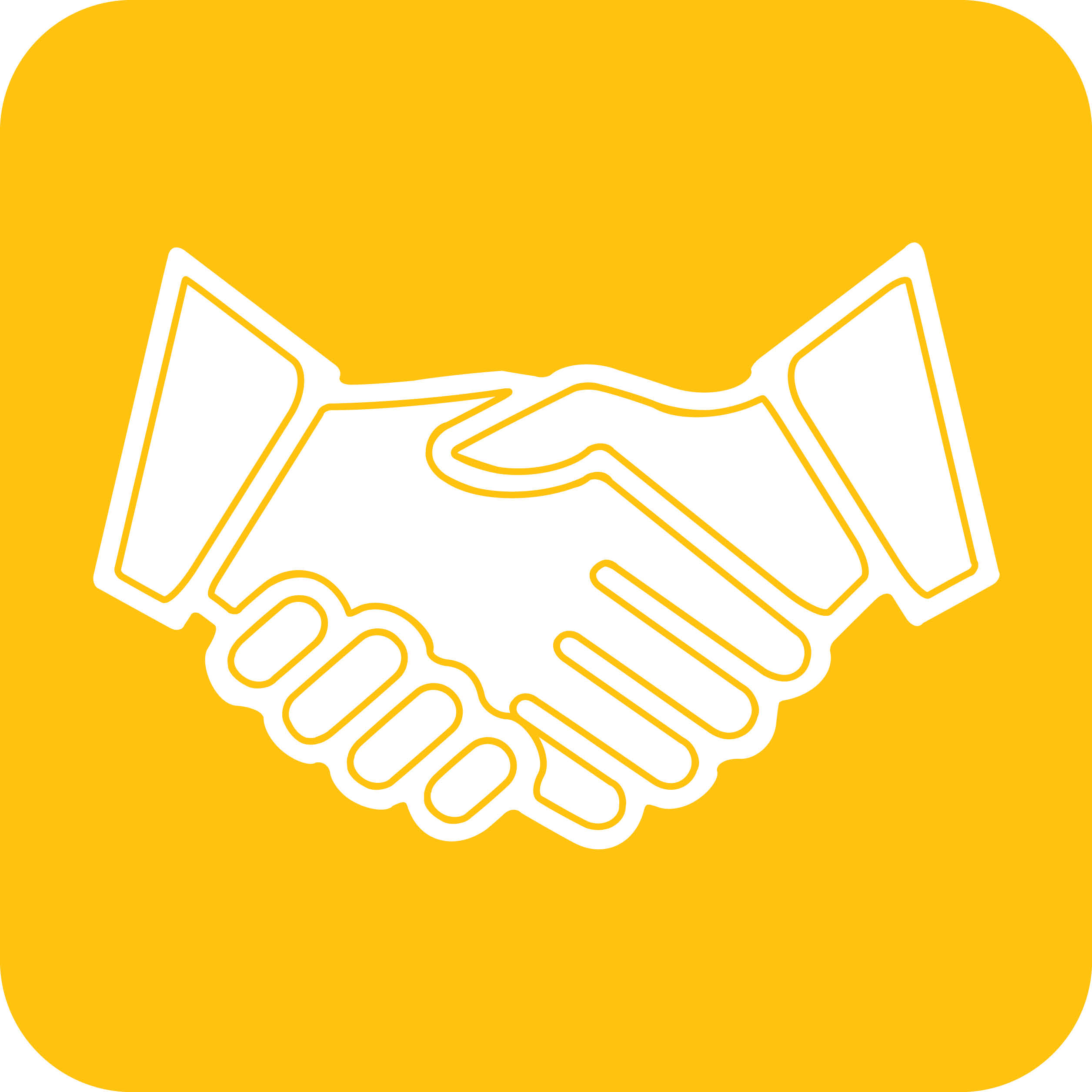 Two hands shaking with yellow background